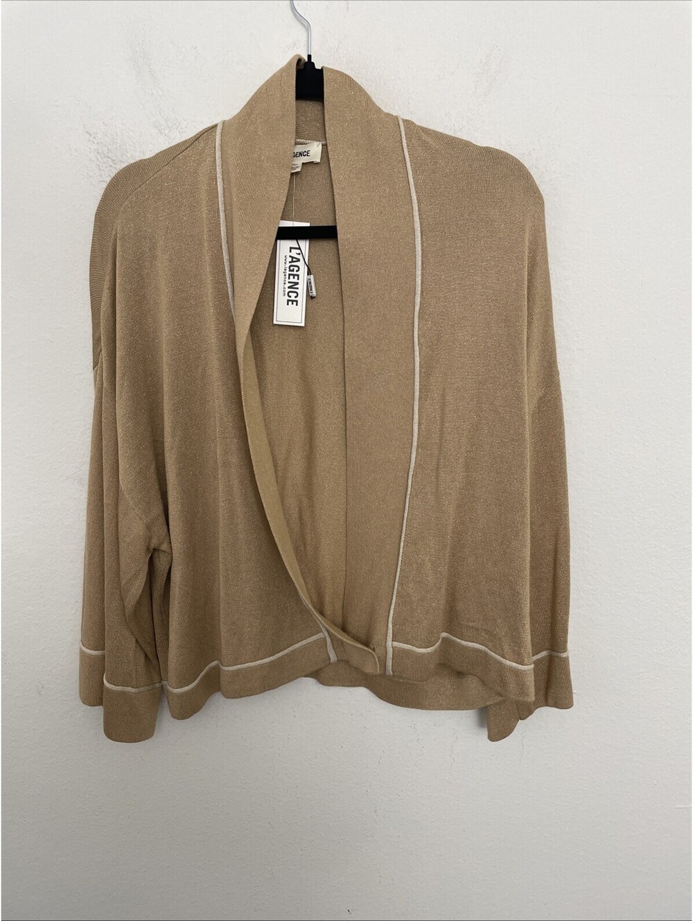 LAgence knit crop kimono relaxed jacket gold almond parchment size XS NWT